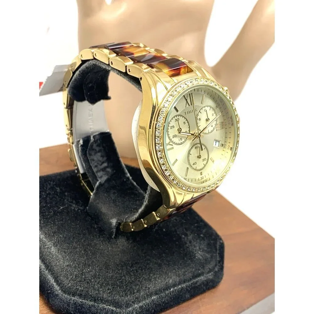 Timex Women's Watch TW2V74800 Quartz Chronograph Gold Tortoise Gemmed 38mm